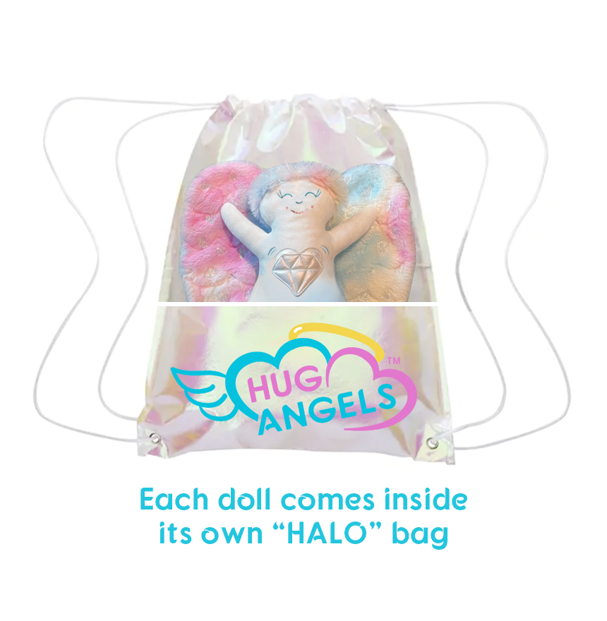 MUÑECA DE PELUCHE HUG ANGEL con bolsa HALO